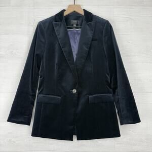 J.Crew Willa‎ Blazer Womens 2 Black Stretch Velvet One Button Preppy Academia